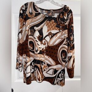 Brown and Black Graphic 3/4 Sleeve Blouse